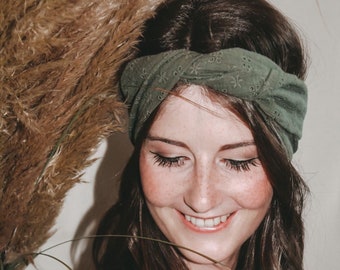 Musselinhaarband// Turban// olive// Kaki Stirnband// Geschenk Freundin// Festival Accessoires// zum binden