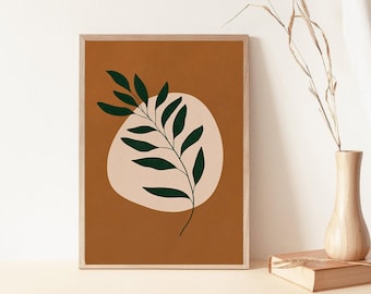 Verbrannte Orange Boho botanische Blatt Wand kunst Beige abstrakte minimalistische digitale Kunstdruck moderne Dekor Poster