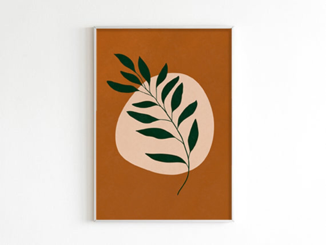 Burnt Orange Boho Botanical Leaf Wall Art Beige Abstract Etsy UK