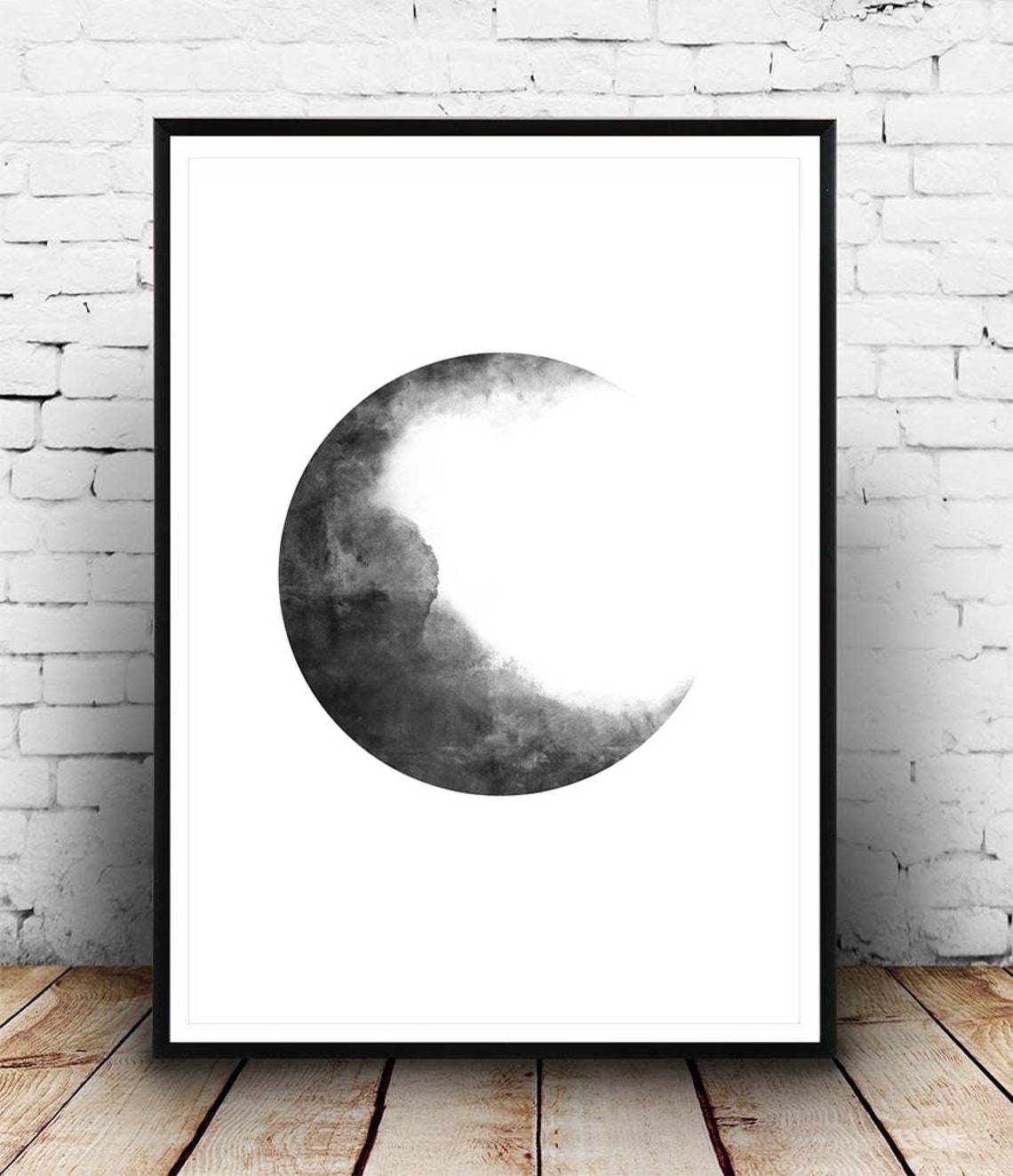 Single Black and White Moon Abstract Watercolour Digital Art - Etsy UK