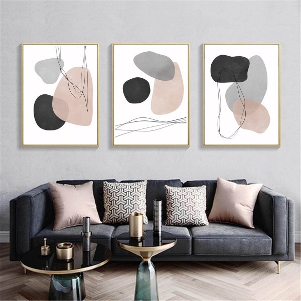 Conjunto de 3 impresiones de arte geométrico abstracto de mediados de siglo Cartel minimalista Impresión descargable digital