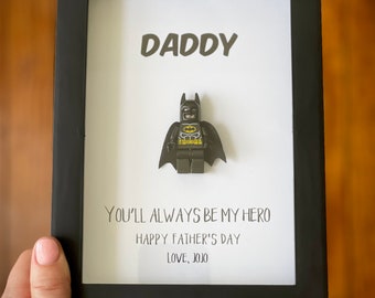 Daddy, You'll Always Be My Hero - Mini-Figure Shadow Box Gift - Father's Day Gift, Anniversary, Gift For Him, Birthday, Just Because