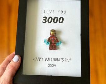 I Love You 3000  - Mini-Figure Shadow Box Gift - Personalized Valentine’s Day, Father's Day Gift, Anniversary, Gift For Him, Birthday