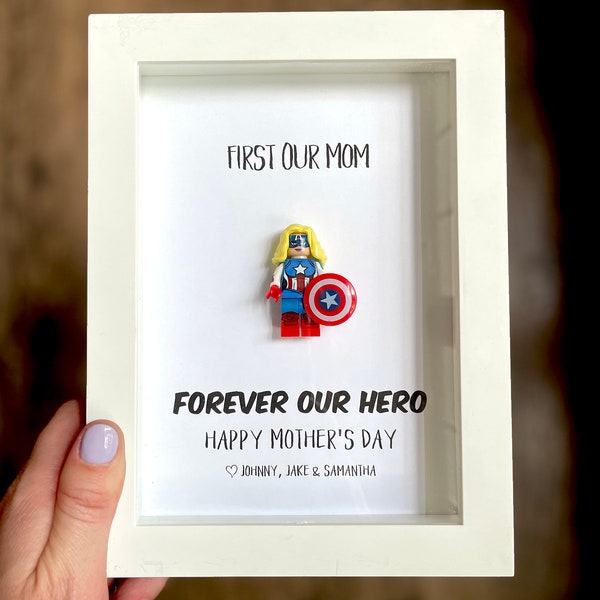 First Our Mom, Forever Our Hero - Mini Figure Shadow Box Gift - Mother's Day, Gift for Her, Birthday Present, Gift From Kids