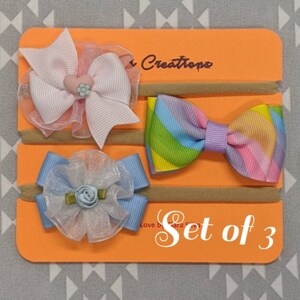 Newborn Headbands Set of 3, Toddler Headbands, Newborn Hairbow Headband, Toddler Haribows, Newborn Rainbow Hairbows, Pink Hairbows