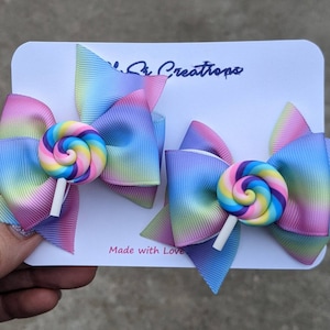 Hair Bows (Alligator Clip) Lollipop Hairbow, Rainbow bow, Unicorn Hairbow, Toddler Bows, Little Girl Bow, Girl Hair Bows, Cheer Hairbow,