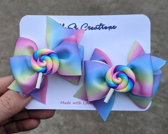 Hair Bows (Alligator Clip) Lollipop Hairbow, Rainbow bow, Unicorn Hairbow, Toddler Bows, Little Girl Bow, Girl Hair Bows, Cheer Hairbow,