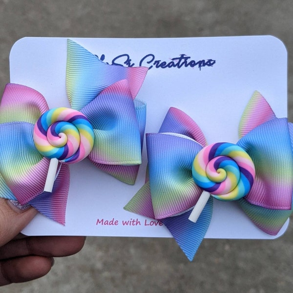 Hair Bows (Alligator Clip) Lollipop Hairbow, Rainbow bow, Unicorn Hairbow, Toddler Bows, Little Girl Bow, Girl Hair Bows, Cheer Hairbow,