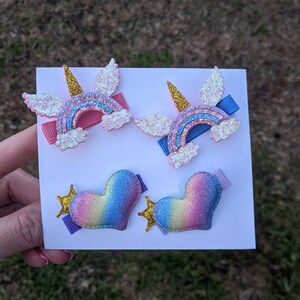 Rainbow Hair Clips, Toddler Hair Clip, Little Girl Hair Clip, Princess Heart Hair Clip, Unicorn Rainbow Hair Clip, Unicorn Hair Clips