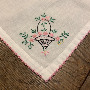 Embroidered White Cotton Tablecloth with Crocheted Edge