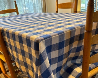 Blue and White Plaid Linen Tablecloth