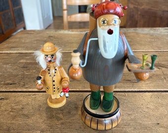 Wine Maker and Smaller Gentleman Incense Smoker Figurines