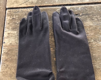 Size 6-12 Ruched Beige Hansen Nylasuede Washable 4-Button Length Gloves NOS