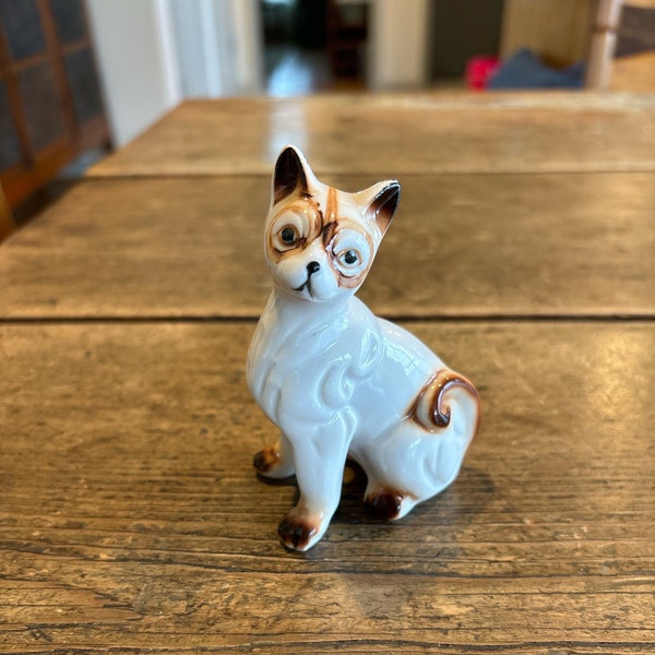 Brown and White Porcelain Cat