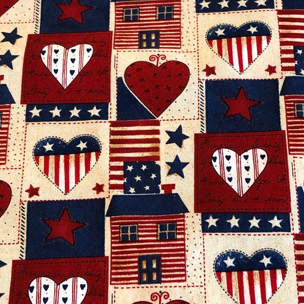 Tela de algodón con tema de corazones patrióticos de David Textile