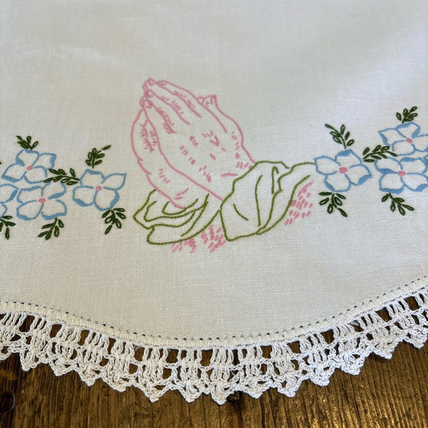 Cotton Embroidered Dresser Scarf with Crocheted Edging