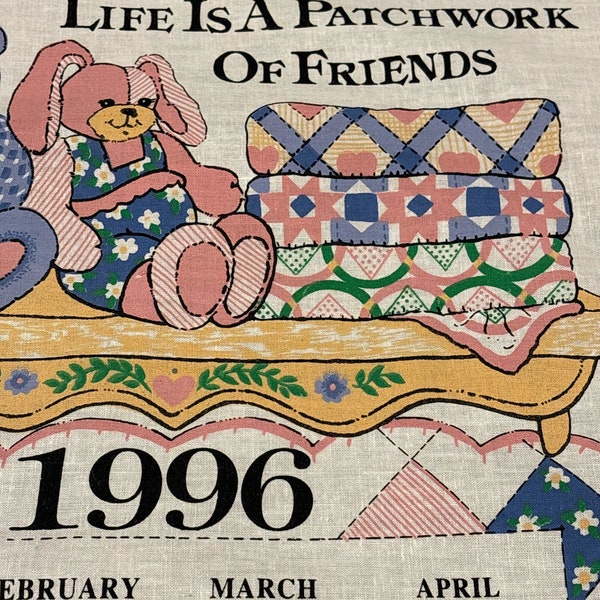 1996 Patchwork Friends Calendar Towel