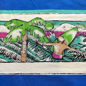 Surfing Themed Blue Cotton Fabric