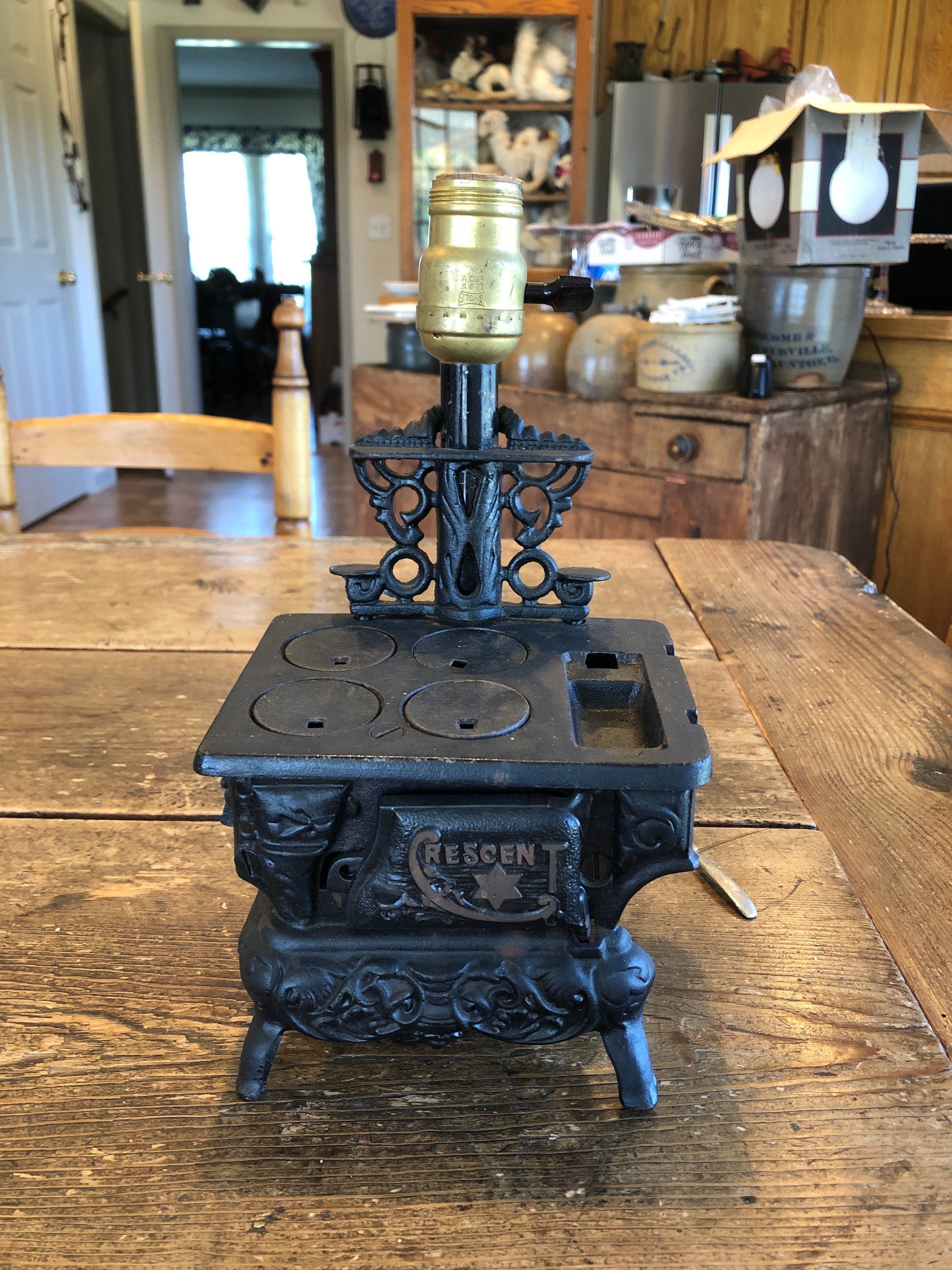 Crescent Wood Stove ~ Toy ~ Miniature ~ With Cookware
