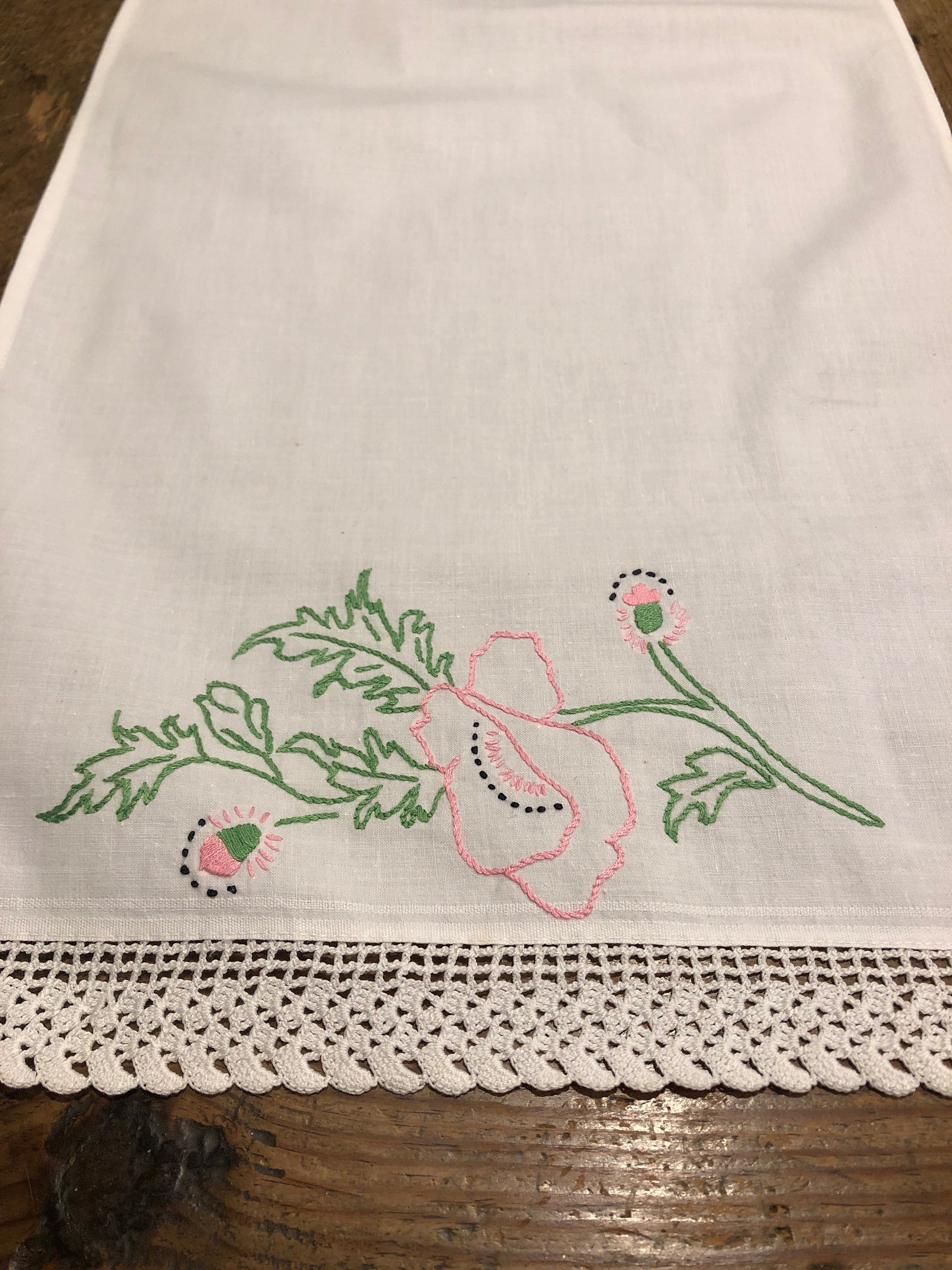 Cotton Embroidered Dresser Scarf With Crocheted Edging - Etsy Cotton Embroidered Dresser Scarf With Crocheted Edging - Etsy