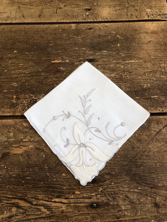 White Floral Cotton Handkerchief