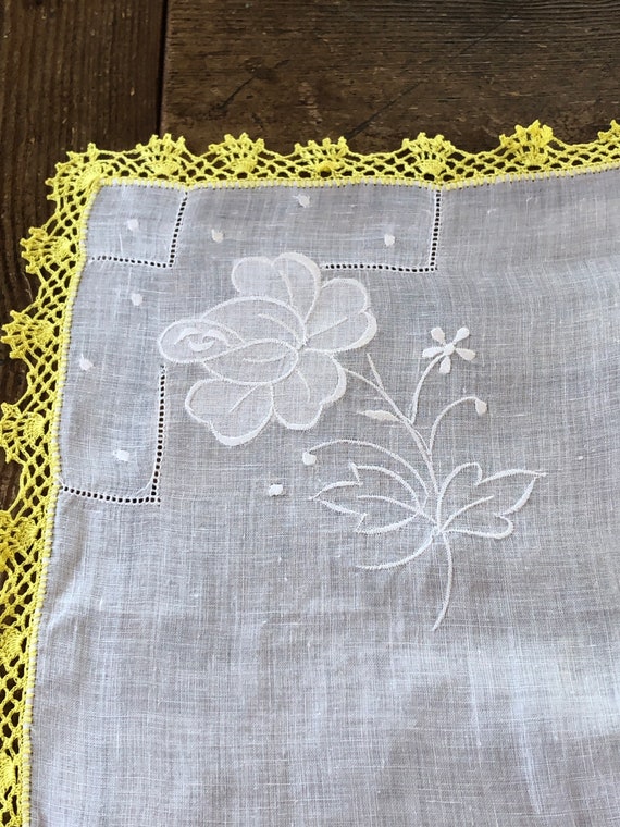 Vintage  Linen  Handkerchief with Crocheted Edging - image 3