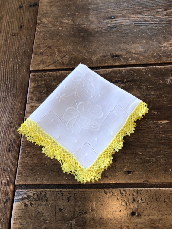 Vintage  Linen  Handkerchief with Crocheted Edging - image 1