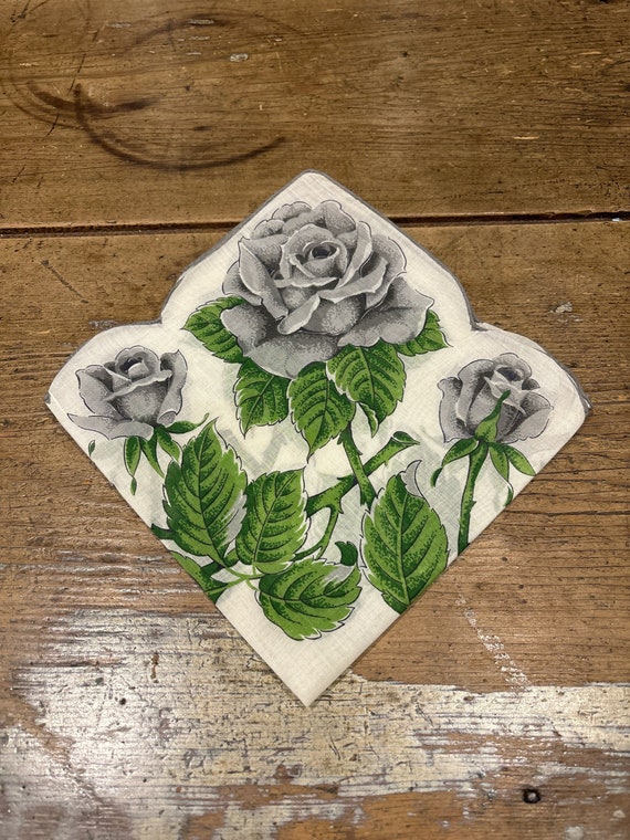 Gray Roses Themed Cotton Handkerchief