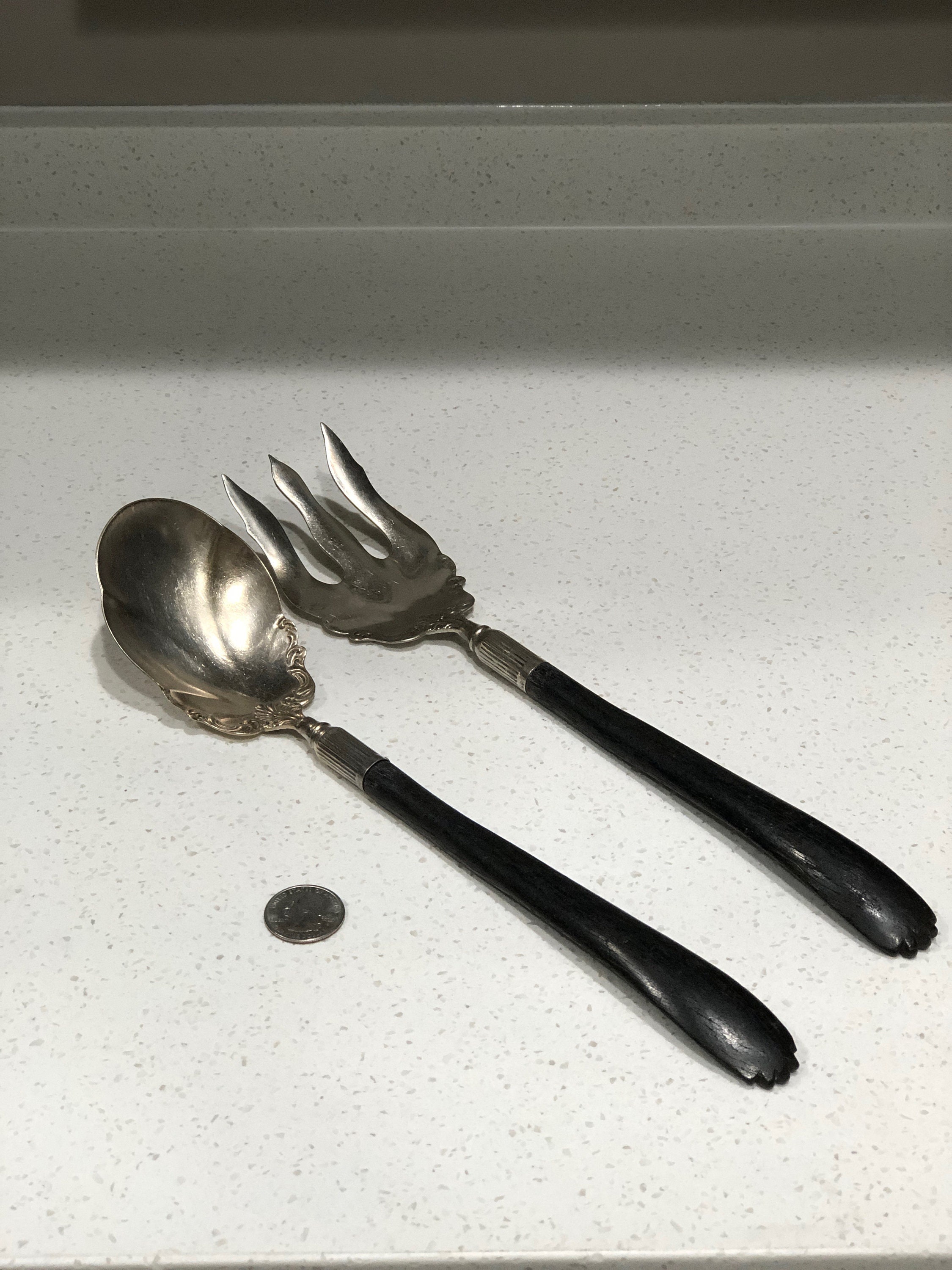Vintage Nickel Silver and Ebony Salad Set - Etsy