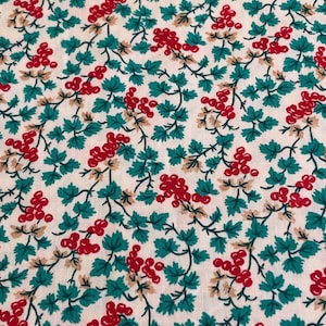 Red Berry with Green Leaves Cotton Fabric