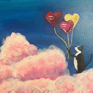 Cat in the Cotton Candy Clouds - Original Acrylic Painting