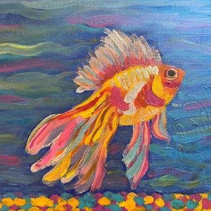 金魚の絵画 壁飾り ギフト 現代アート作品 ハッピーフィッシュアート