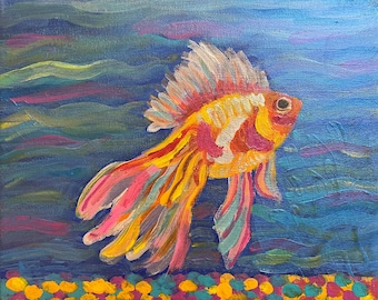 抽象的な金魚のアクリル画 - Etsy 日本