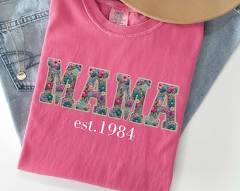 Comfort Colors® Benutzerdefinierte Blumenmama T-Shirt, Benutzerdefiniertes Mutter-T-Shirt, personalisiertes Muttertagsgeschenk, neue Mutter Shirt