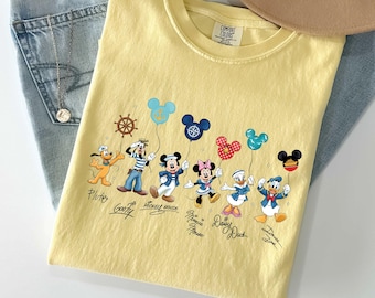 Comfort Colors® Retro Mickey und Friends Signatures Luftballons T-Shirt, Disney Maus Kopf T-Shirt, Mickey und Friends Cruise T-Shirt, Disneyland Shirt