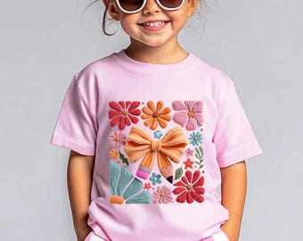 Faux Yarn Floral Pencil T-Shirt, Coquette Pencil Bow Sweatshirt, Trendy Back to School Toddler Tee, Appreciation Gift