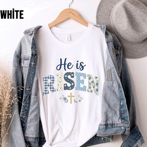 Faux Patchwork He Is Risen T-Shirt, Jesus Toddler Sweatshirt, Bible Verse Shirt, Spring Easter Shirt, Christian Easter Day Gift