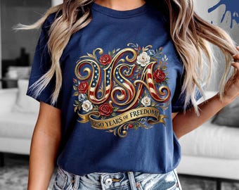 250 Years of Freedom Floral Tee, America 250 Sweatshirt, Patriotic Woman Gift, Happy 4th Of July Toddler Shirt, Fourth of July Floral Tee