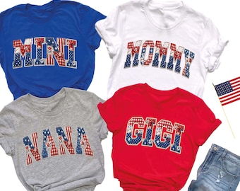 Faux Patchwork Mama T-Shirt, 4th of July Family Matching Shirt, USA Mama Tee, Mommy Nana Gigi Mimi Sweatshirt, Mothers Day Gift