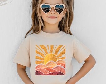 Vintage Sunset T-Shirt, Retro Sun Boho Sweatshirt, Western Desert Sunset Toddler Tee, Faux Yarn Boho Desert Graphic Tee