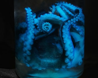Large BLUE baby octopus Rare wet specimen Curiosity - Steampunk décor -Unique gift -  Cruelty free Oddity