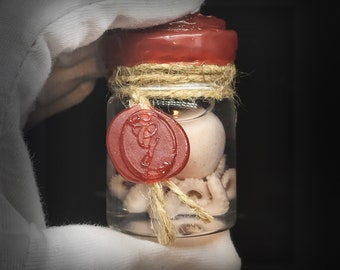 Cute red baby octopus in a Vintage jar - Curiosity - Steampunk décor - Cthulhu - Cruelty free - Oddity- Wet specimen