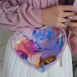 Heart Shaped Crossbody Purse / Bag - Iridescent Pink Purple w/ Gold Detail (Kawaii Lolita eGirl Punk)