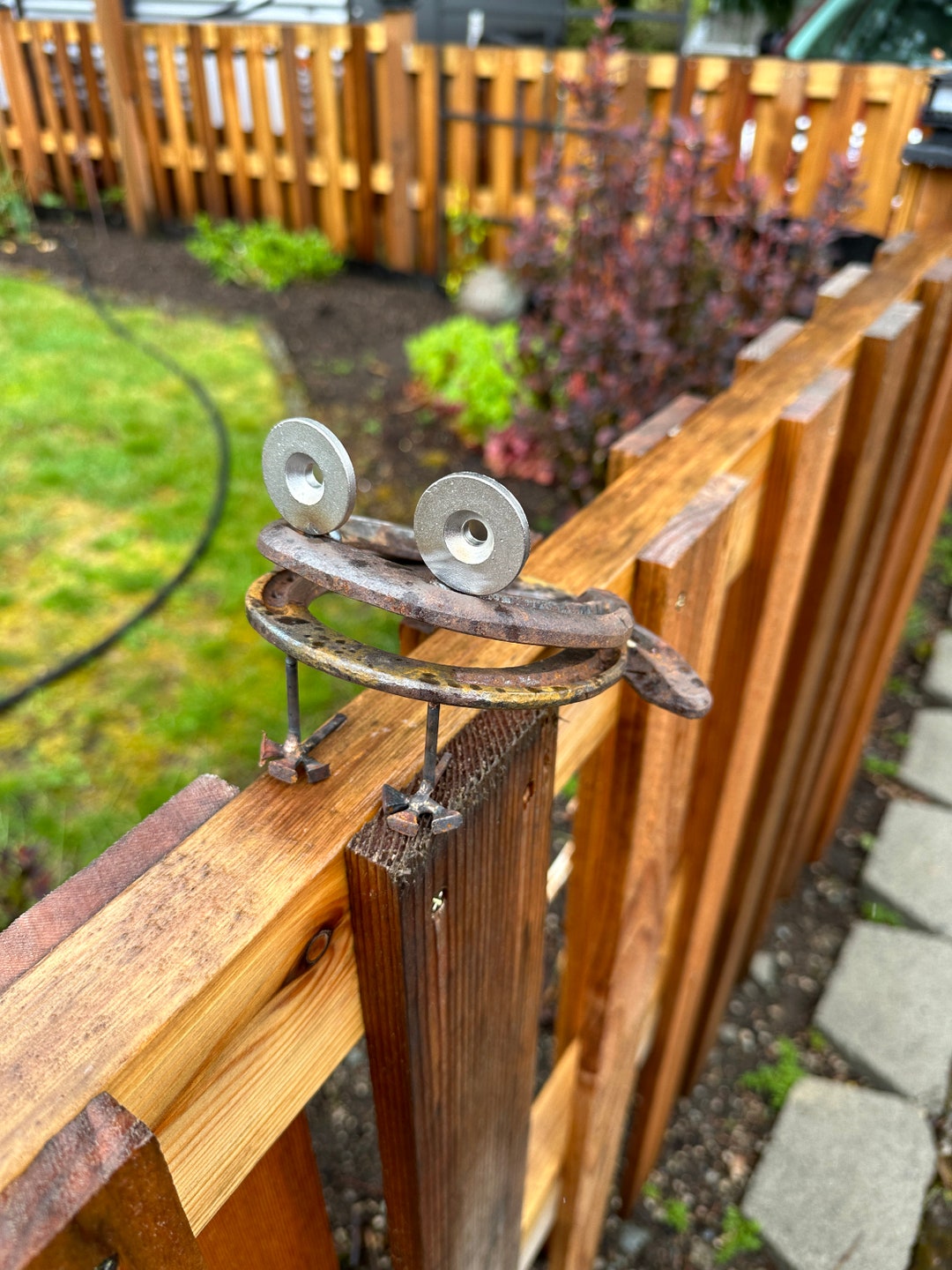 Horseshoe Frog Yard Art Metal Frog Etsy