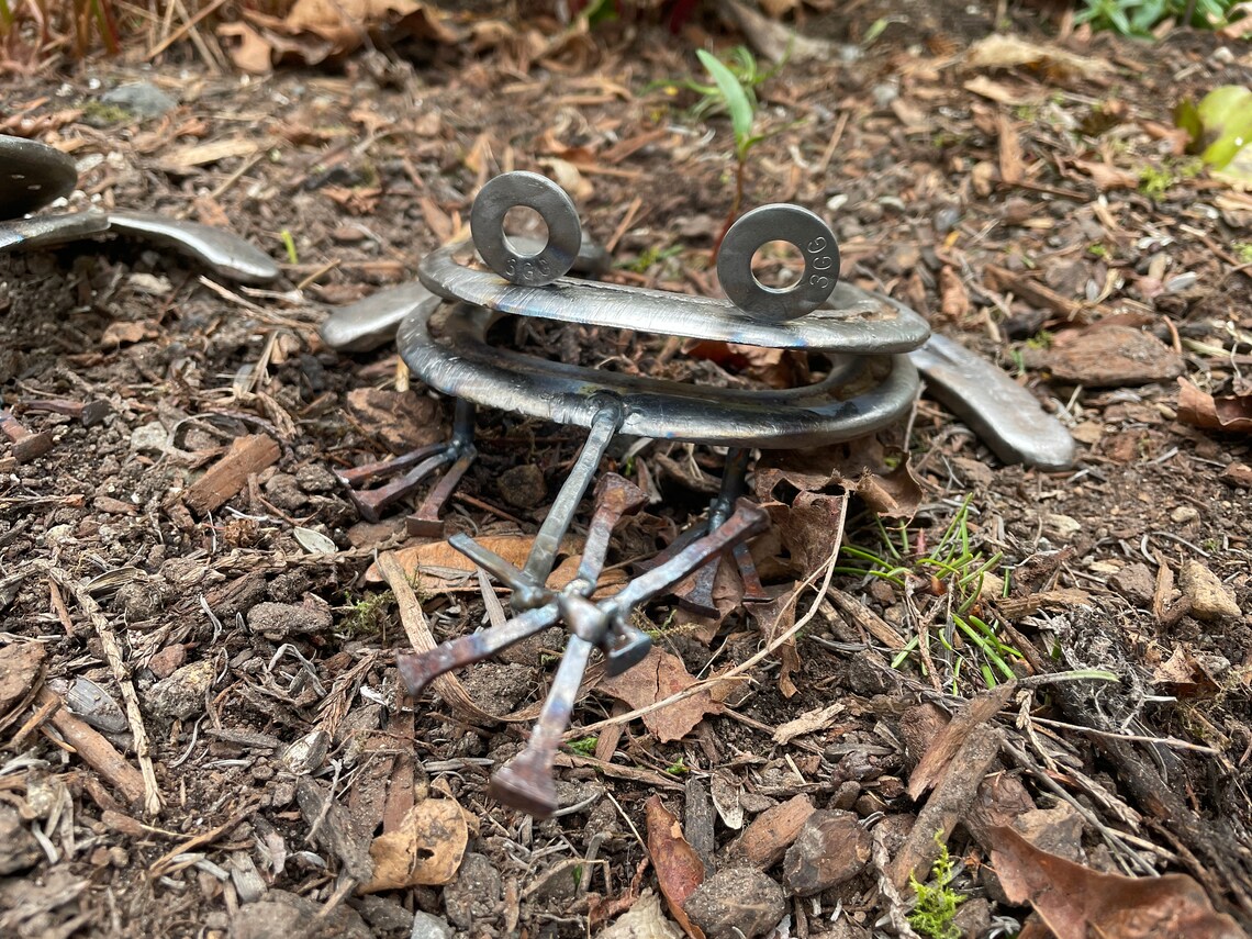 Horseshoe Frog Yard Art Metal Frog Etsy