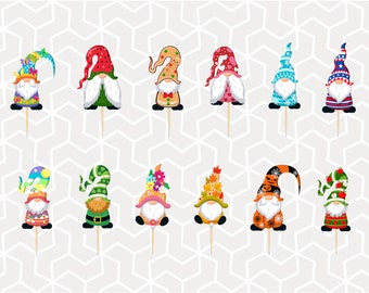 Gnomes for a Year Cupcake Toppers or Stickers