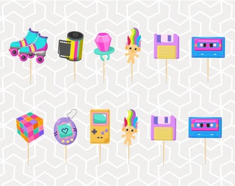 The 90's Cupcake Toppers or Stickers