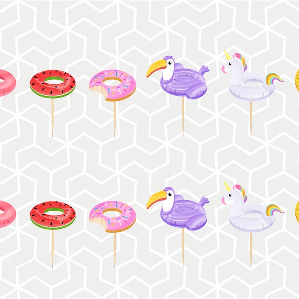 Pool Floaties Cupcake Toppers  or Stickers