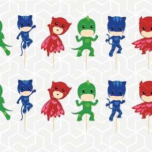 Pajama Superhero Cupcake Toppers or Stickers