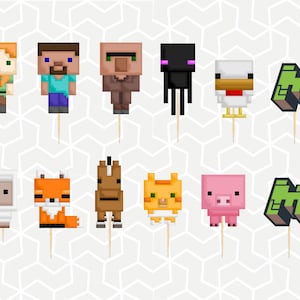 Pixel Game Cupcake Toppers or Stickers